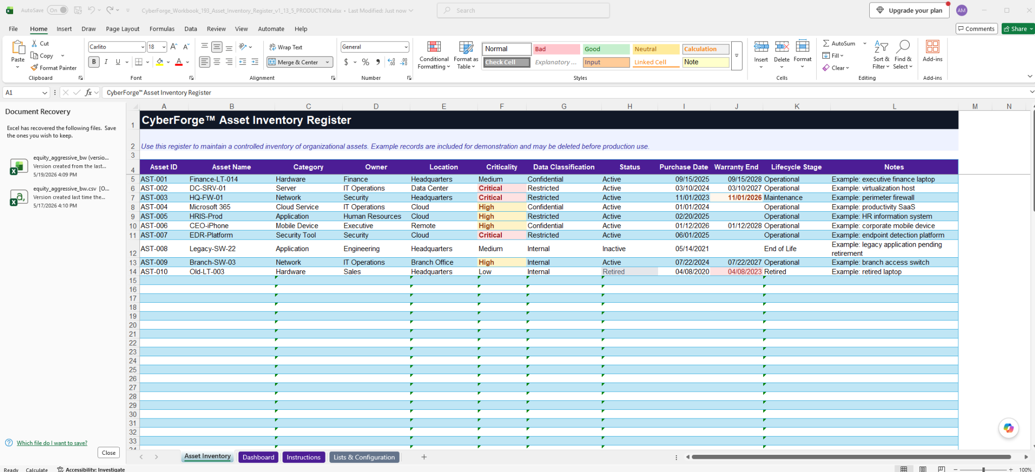 CyberForge Asset Inventory Dashboard preview
